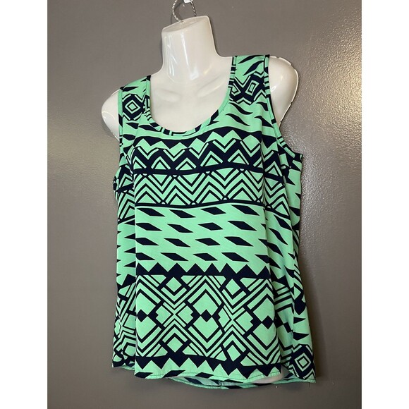 Marianne Tank Top Womens Large Green Black Aztec Geometric Sleeveless Blouse - Picture 3 of 6